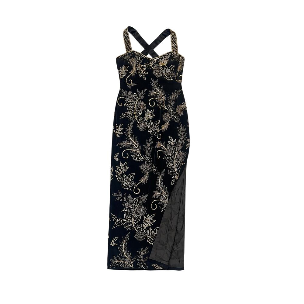 Vintage Oleg Cassini Gold Beaded Formal Black Dress